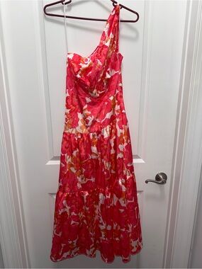 Billy J Floral One-Shoulder Tiered Maxi Dress Pink Orange - Size 6